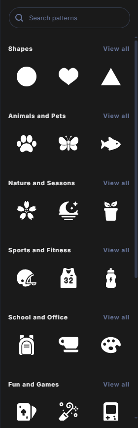 The Patterns menu