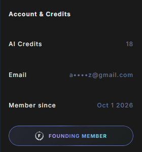 The Account & Credits section