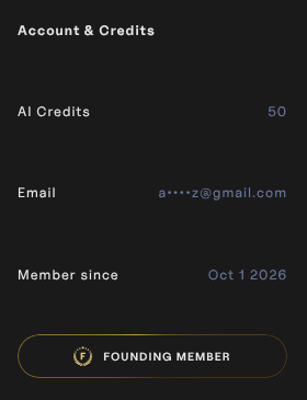 The Account & Credits section